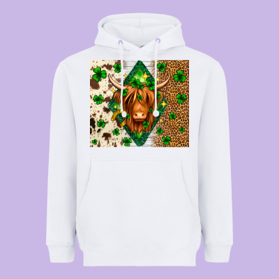 St. Patrick's Day Highland Cow Heavyweight Hoodie Designed By Neo Western