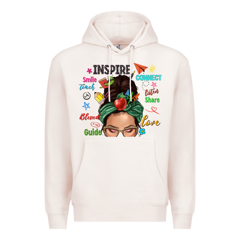 Teacher Messy Bun Caucasian Premium Hoodie by NancyCooperArtShop | Teevron