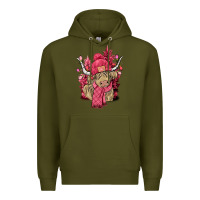 Army Green Pink winter long haired Cow Premium Hoodie - NancyCooperArtShop
