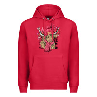 Cardinal Pink winter long haired Cow Premium Hoodie - NancyCooperArtShop