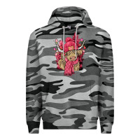 Slate Camo Pink winter long haired Cow Premium Hoodie - NancyCooperArtShop
