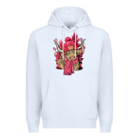 White Pink winter long haired Cow Premium Hoodie - NancyCooperArtShop