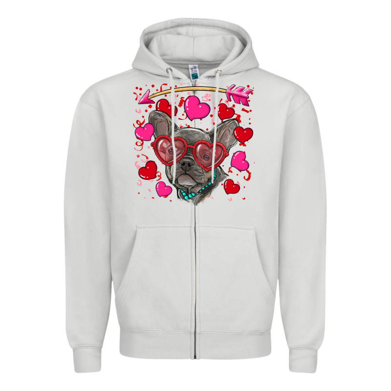 Valentine's Day French Bulldog Puppy Zipper Hoodie by RanaPortraitStore | Teevron
