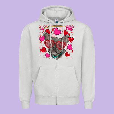 Zipper Hoodie valentine's day french bulldog puppy