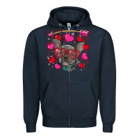 Navy valentine's day french bulldog puppy Zipper Hoodie - RanaPortraitStore