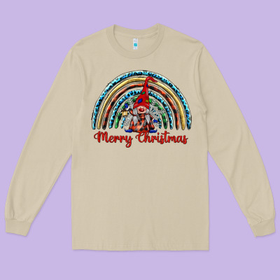 Merry Christmas Gnomes   Rainbow Long Sleeve Tee Designed By Barkaloodesign