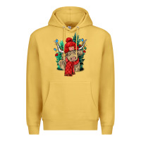 Antique Gold Red Christmas long haired Cow Premium Hoodie - NancyCooperArtShop