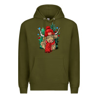 Army Green Red Christmas long haired Cow Premium Hoodie - NancyCooperArtShop