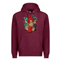 Burgundy Red Christmas long haired Cow Premium Hoodie - NancyCooperArtShop