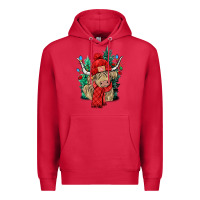 Cardinal Red Christmas long haired Cow Premium Hoodie - NancyCooperArtShop