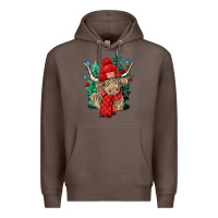 Coffee Red Christmas long haired Cow Premium Hoodie - NancyCooperArtShop