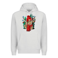 Dove Grey Red Christmas long haired Cow Premium Hoodie - NancyCooperArtShop