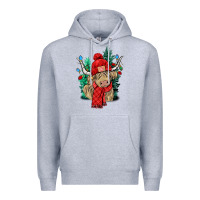Heather Grey Red Christmas long haired Cow Premium Hoodie - NancyCooperArtShop