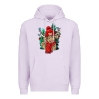 Lilac Red Christmas long haired Cow Premium Hoodie - NancyCooperArtShop
