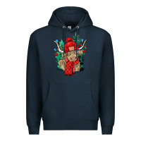 Navy Red Christmas long haired Cow Premium Hoodie - NancyCooperArtShop