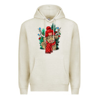 Oatmeal Heather Red Christmas long haired Cow Premium Hoodie - NancyCooperArtShop