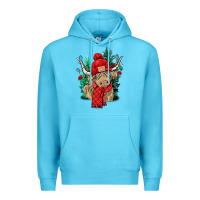 Ocean Blue Red Christmas long haired Cow Premium Hoodie - NancyCooperArtShop