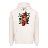 Pale Pink Red Christmas long haired Cow Premium Hoodie - NancyCooperArtShop