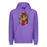 Purple Red Christmas long haired Cow Premium Hoodie - NancyCooperArtShop