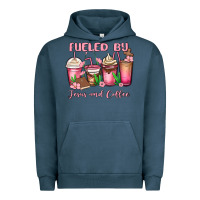 Pigment Midnight Navy fueled by jesus and coffee Urban Hoodie - MaliasSmallBusiness