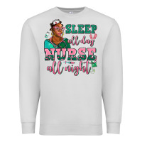 Dove Grey afro  nurse sleep all day nurse all night Premium Sweatshirt - AdoDesignShop