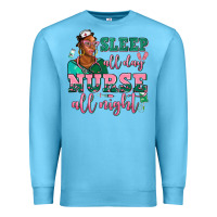 Ocean Blue afro  nurse sleep all day nurse all night Premium Sweatshirt - AdoDesignShop