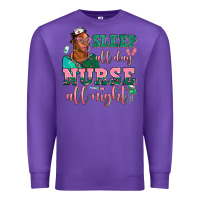 Purple afro  nurse sleep all day nurse all night Premium Sweatshirt - AdoDesignShop