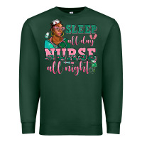Sports Green afro  nurse sleep all day nurse all night Premium Sweatshirt - AdoDesignShop