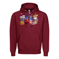 Burgundy 4th of july coffee cups Zipper Hoodie - texasbilliewilder