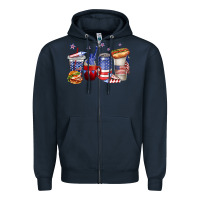 Navy 4th of july coffee cups Zipper Hoodie - texasbilliewilder