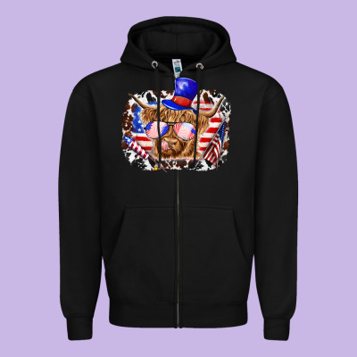 Zipper Hoodie 4th of july cow