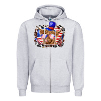 Heather Grey 4th of july cow Zipper Hoodie - texasbilliewilder