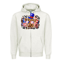 Oatmeal Heather 4th of july cow Zipper Hoodie - texasbilliewilder
