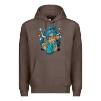 Coffee Winter long haired Cow Premium Hoodie - NancyCooperArtShop