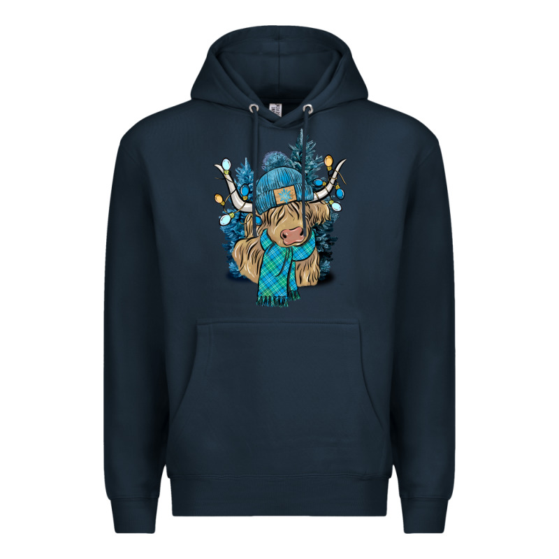 Winter Long Haired Cow Premium Hoodie by NancyCooperArtShop | Teevron
