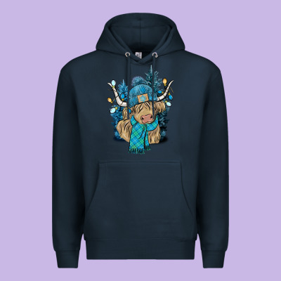 Winter Long Haired Cow Premium Hoodie Designed By Nancycooperartshop