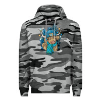 Slate Camo Winter long haired Cow Premium Hoodie - NancyCooperArtShop
