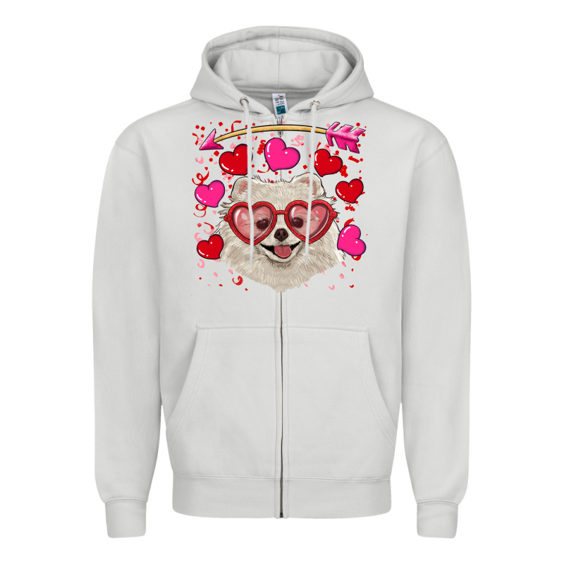 Valentine's Day White Pomeranian Zipper Hoodie by RanaPortraitStore | Teevron