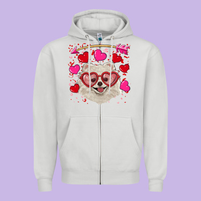 Zipper Hoodie valentine's day white pomeranian
