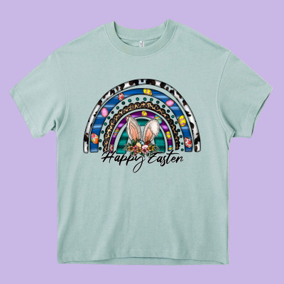 Happy Easter Rainbow Heavy Core Tee Designed By Cowhidedigitalart