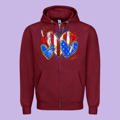 Zipper Hoodie 4th of july hearts