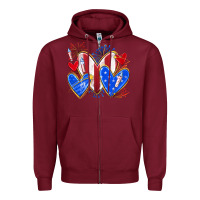 Burgundy 4th of july hearts Zipper Hoodie - texasbilliewilder