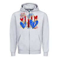 Heather Grey 4th of july hearts Zipper Hoodie - texasbilliewilder