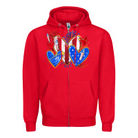 Red 4th of july hearts Zipper Hoodie - texasbilliewilder