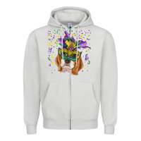 Dove Grey mardi gras  mask beagle Zipper Hoodie - RanaPortraitStore
