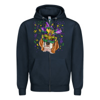 Navy mardi gras  mask beagle Zipper Hoodie - RanaPortraitStore