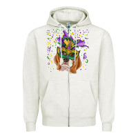 Oatmeal Heather mardi gras  mask beagle Zipper Hoodie - RanaPortraitStore