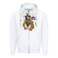 White mardi gras  mask beagle Zipper Hoodie - RanaPortraitStore