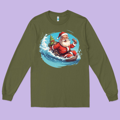 Surf Happy Santa Long Sleeve Tee Designed By Unal Design