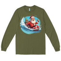 Army Green surf happy santa Long Sleeve Tee - Unal Design